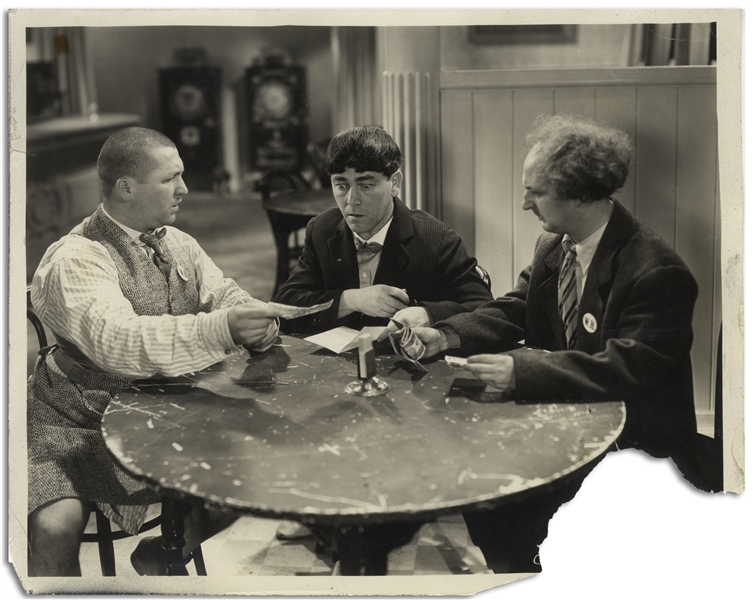 10 x 8 Glossy Photo From the 1934 Three Stooges Film Woman Haters -- Missing Piece at Lower Right, Else Good Condition